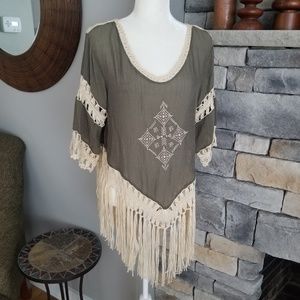 Gorgeous Olive Green Festival Boho Fringe Top